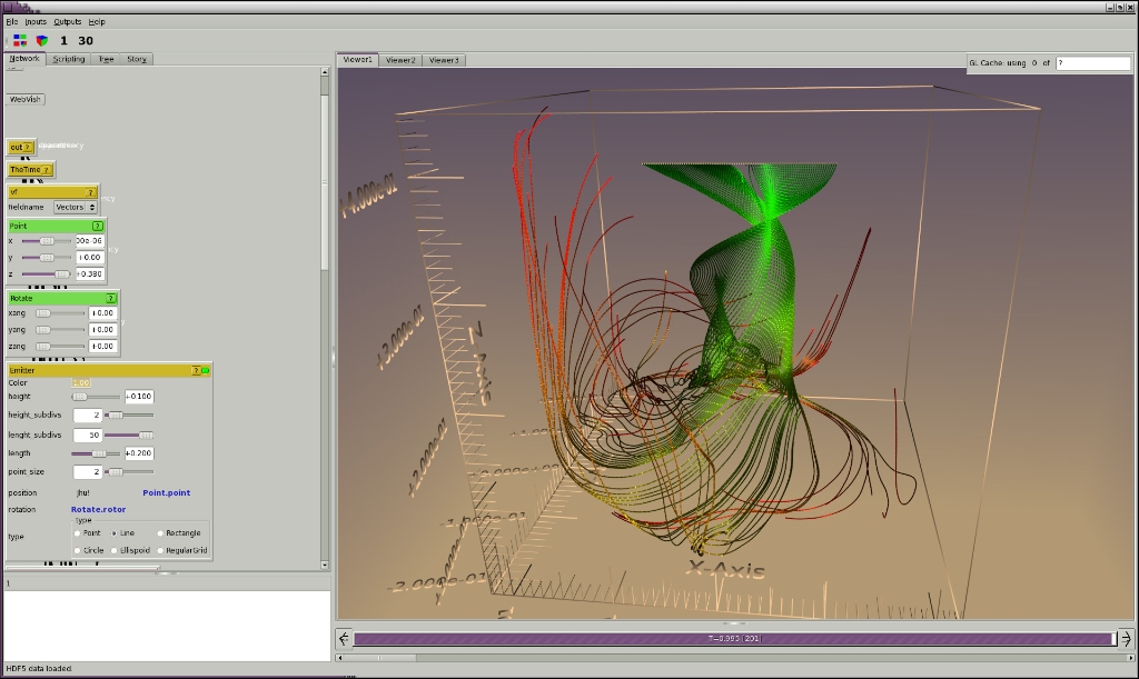 Streamlines_Multiblock2.jpg -  - streamline from a line emitter - renderer display list based  - linux64 bit / Optimized (-o4)  